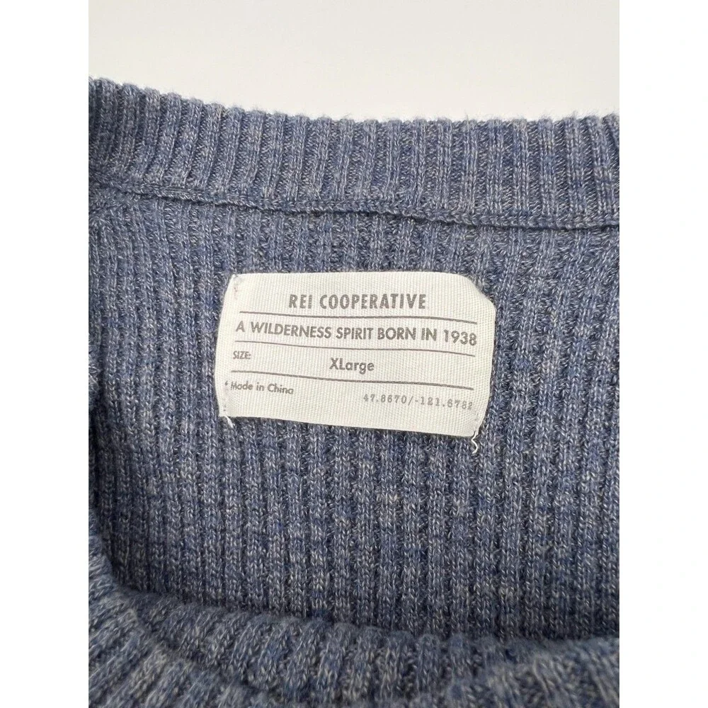 REI Co-op Men blue XL crewneck Sweater Wallace Lake Waffle Knit Thermal Pullover
